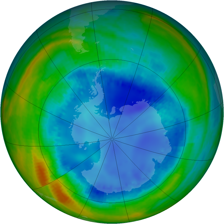 Antarctic ozone map for 13 August 2001